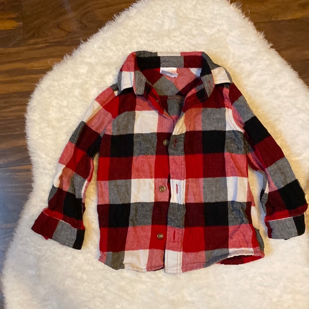 Jumping Beans Red White Black flannel button down 24months